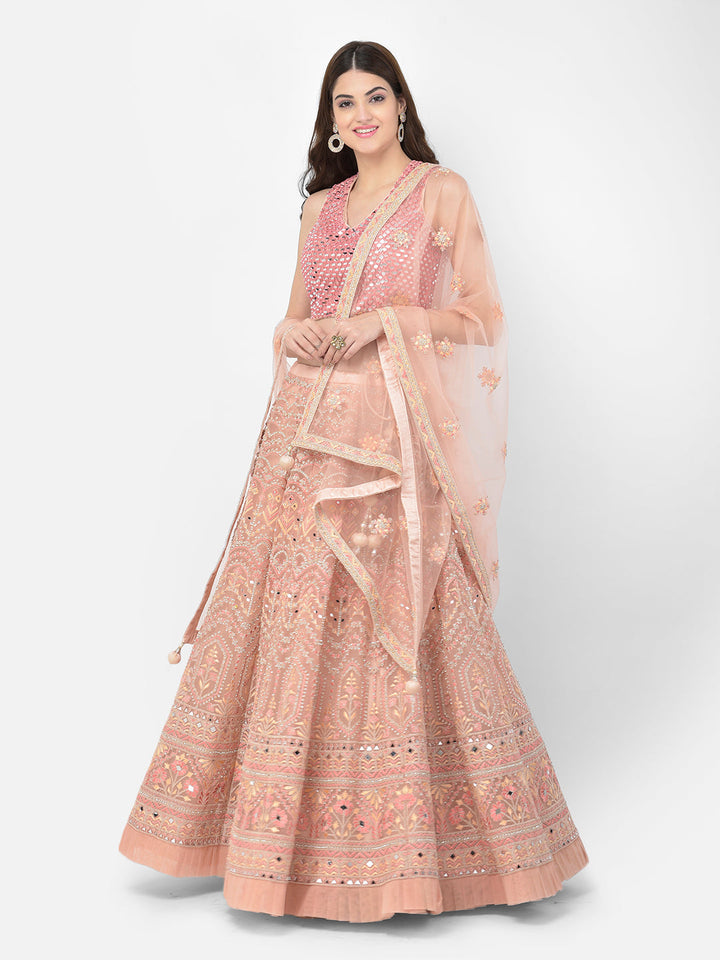 Neerus Pink net embellished lehenga choli - detail view 5