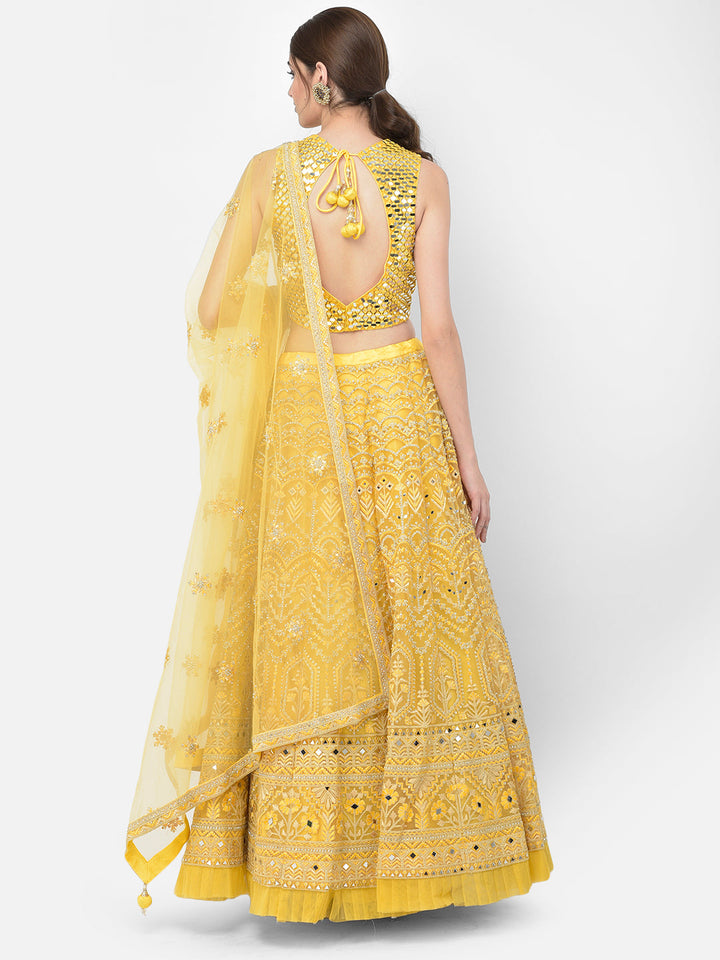 Neerus Yellow net embellished lehenga choli set - detail view 1