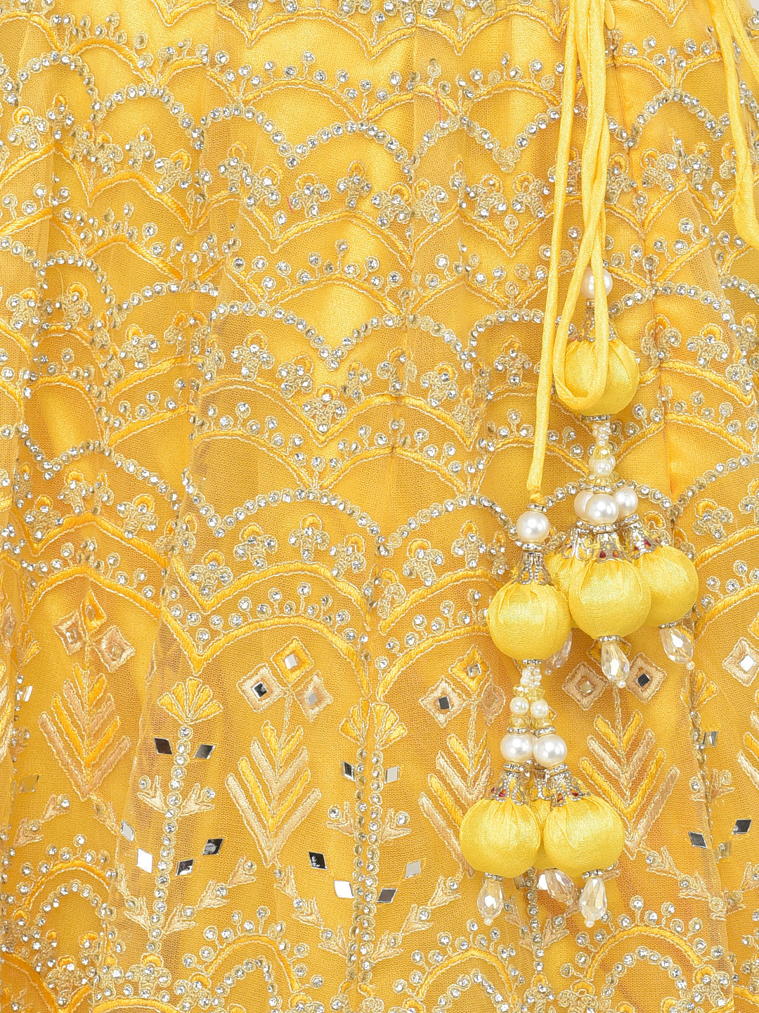Neerus Yellow net embellished lehenga choli set - detail view 2