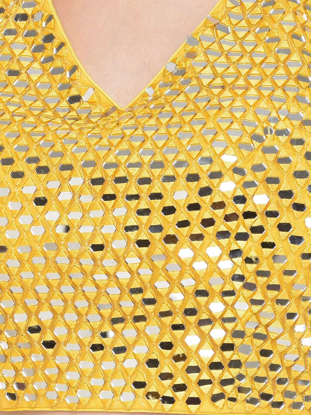 Neerus Yellow net embellished lehenga choli set - detail view 4