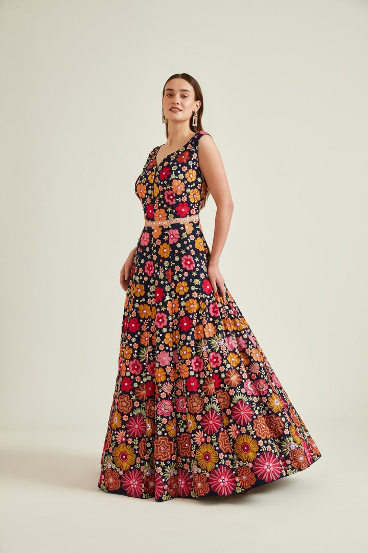 Neerus Blue Georgette Gown - back view