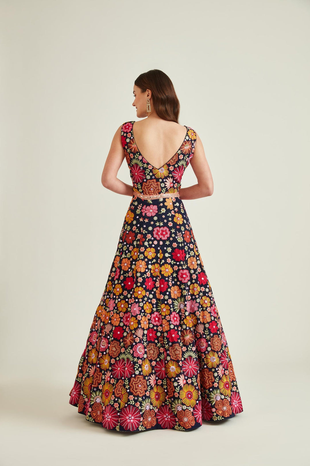 Neerus Blue Georgette Gown - side view