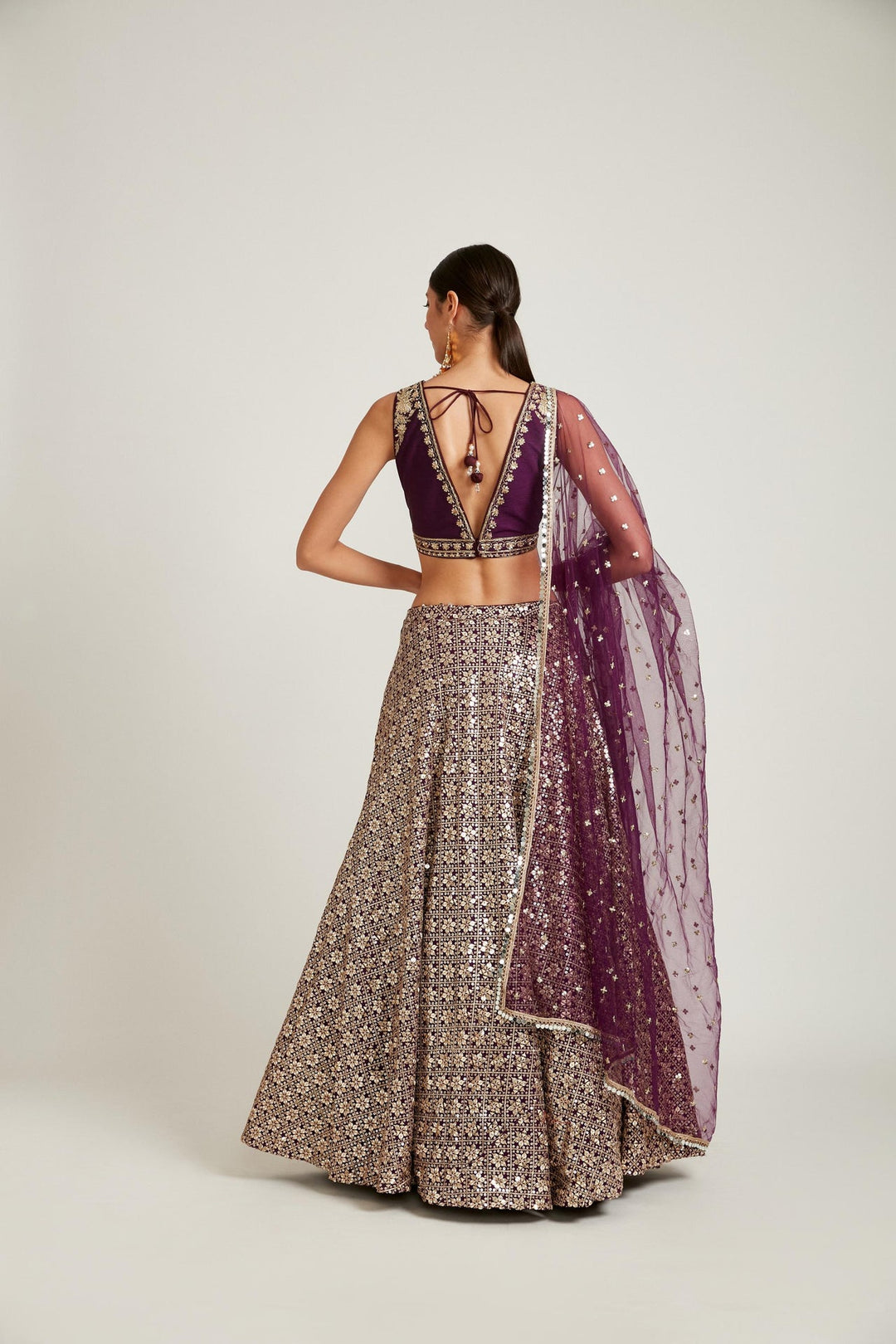 Neerus Purple georgette embroidered lehenga choli set - detail view 1