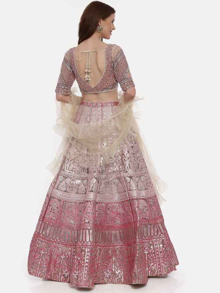 Neerus Pink net embellished lehenga ghagra set - detail view 3