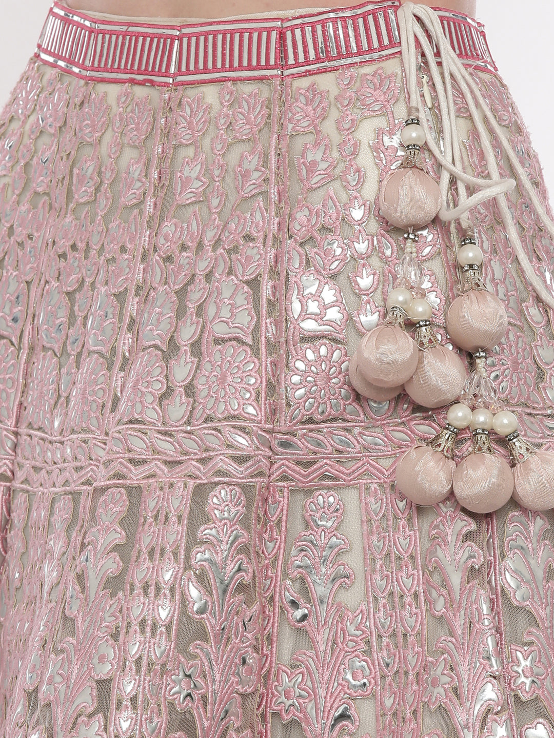 Neerus Pink net embellished lehenga ghagra set - detail view 5