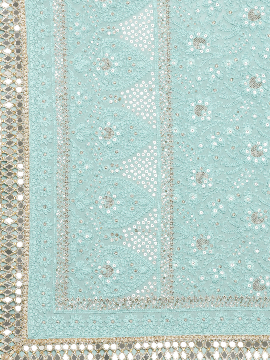 Neerus Blue chiffon chikankari lehenga set - detail view 1