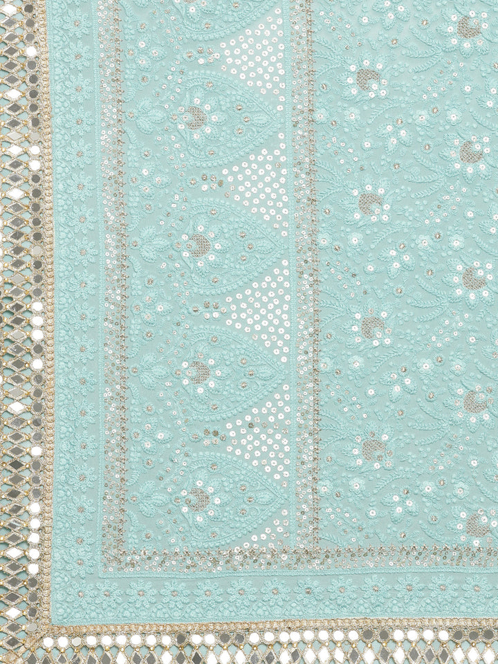 Neerus Blue chiffon chikankari lehenga set - detail view 1