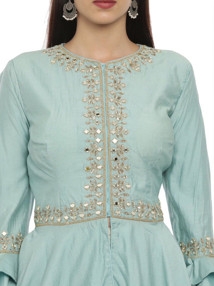 Neerus Blue chiffon chikankari lehenga set - back view