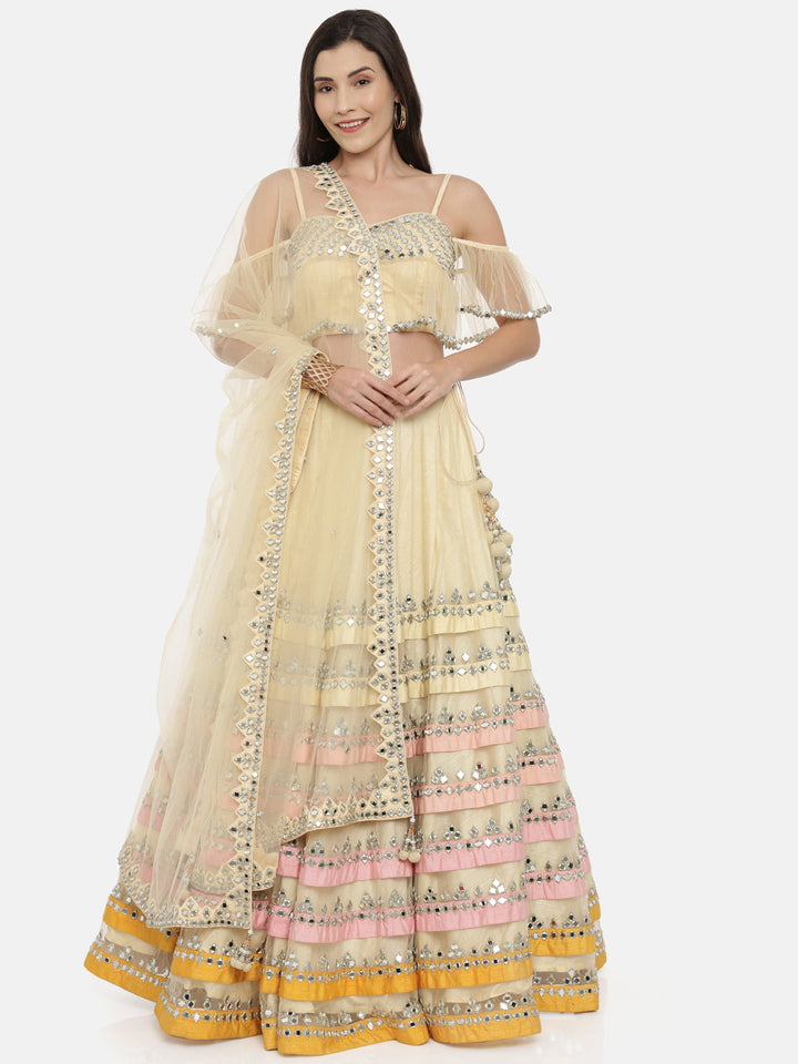 Neerus White net embellished lehenga ghagra set - front view