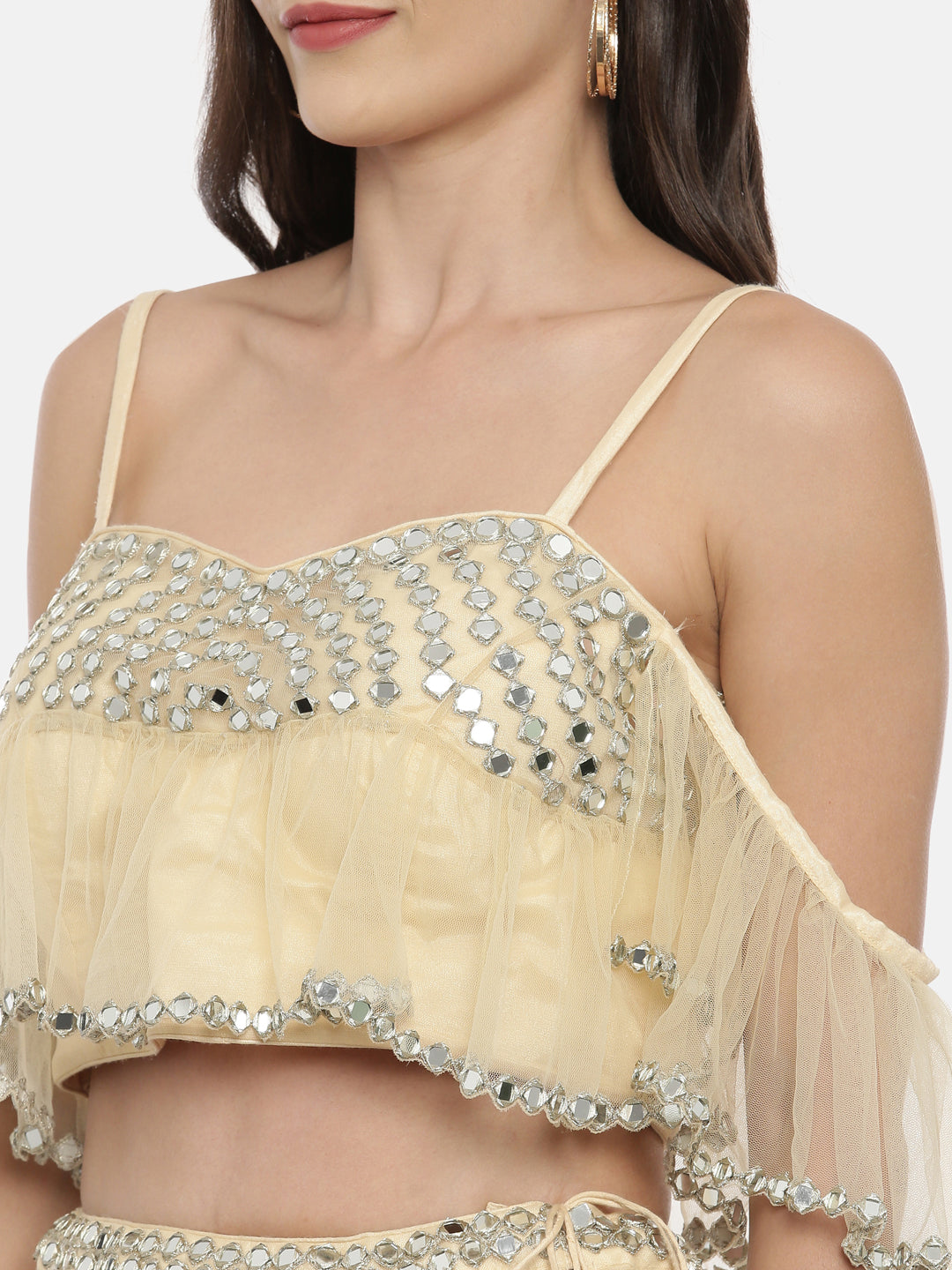Neerus White net embellished lehenga ghagra set - side view