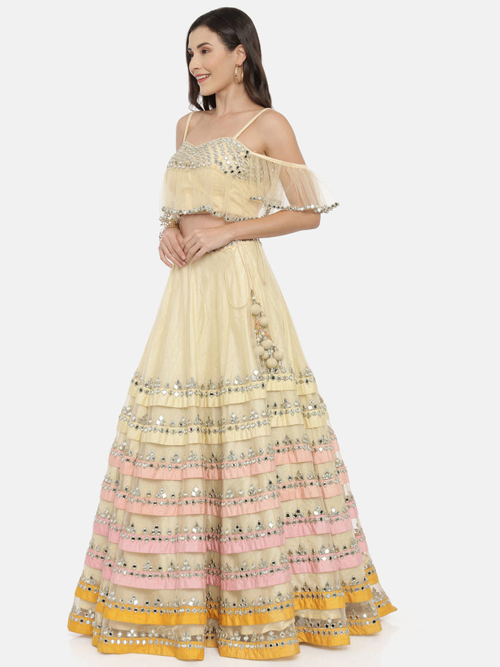 Neerus White net embellished lehenga ghagra set - detail view 1
