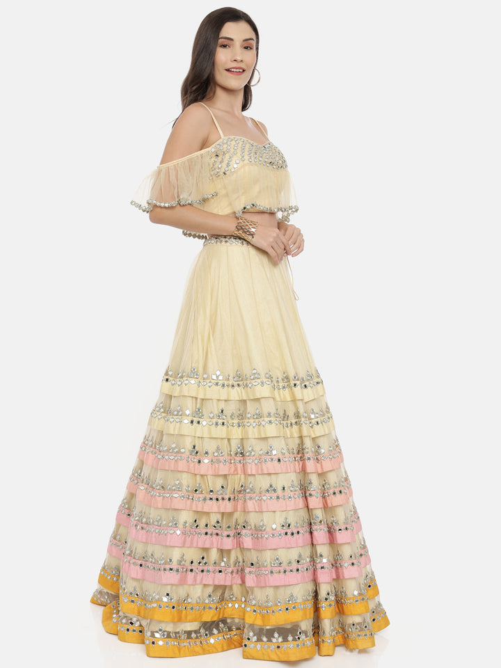 Neerus White net embellished lehenga ghagra set - detail view 2