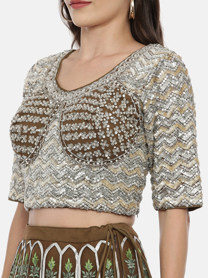 Neerus Green net embellished lehenga set - side view