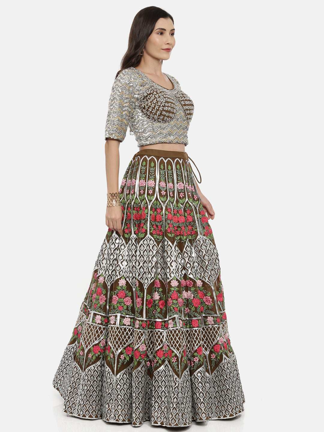 Neerus Green net embellished lehenga set - detail view 2