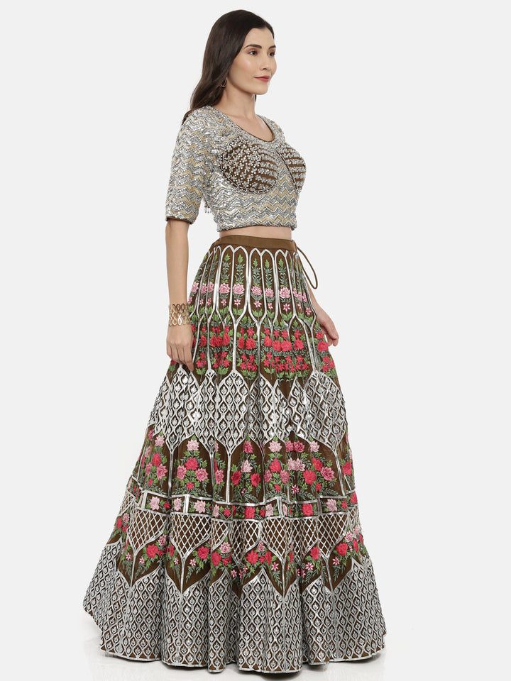 Neerus Green net embellished lehenga set - detail view 2
