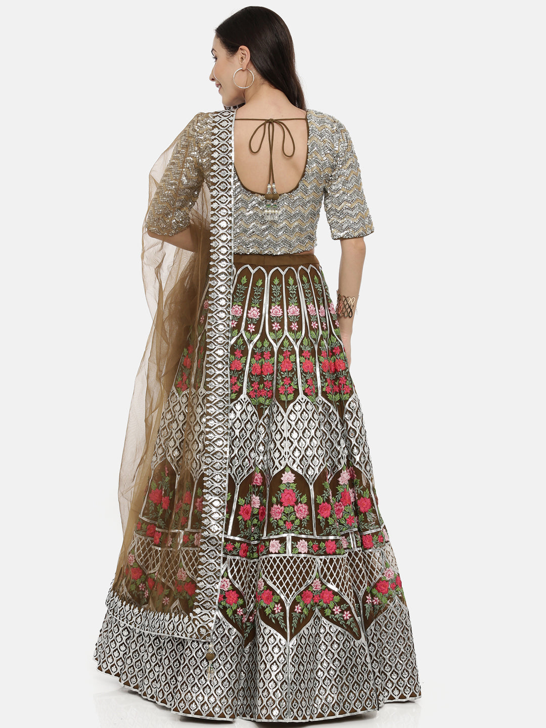 Neerus Green net embellished lehenga set - detail view 3