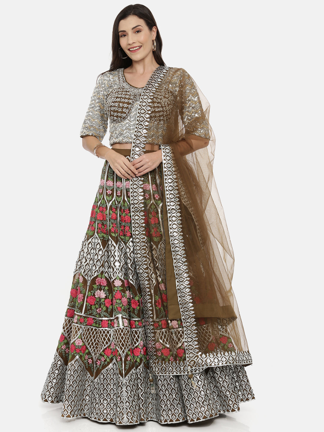 Neerus Green net embellished lehenga set - detail view 4