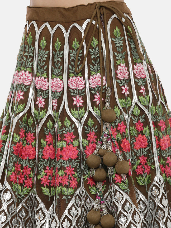 Neerus Green net embellished lehenga set - detail view 5