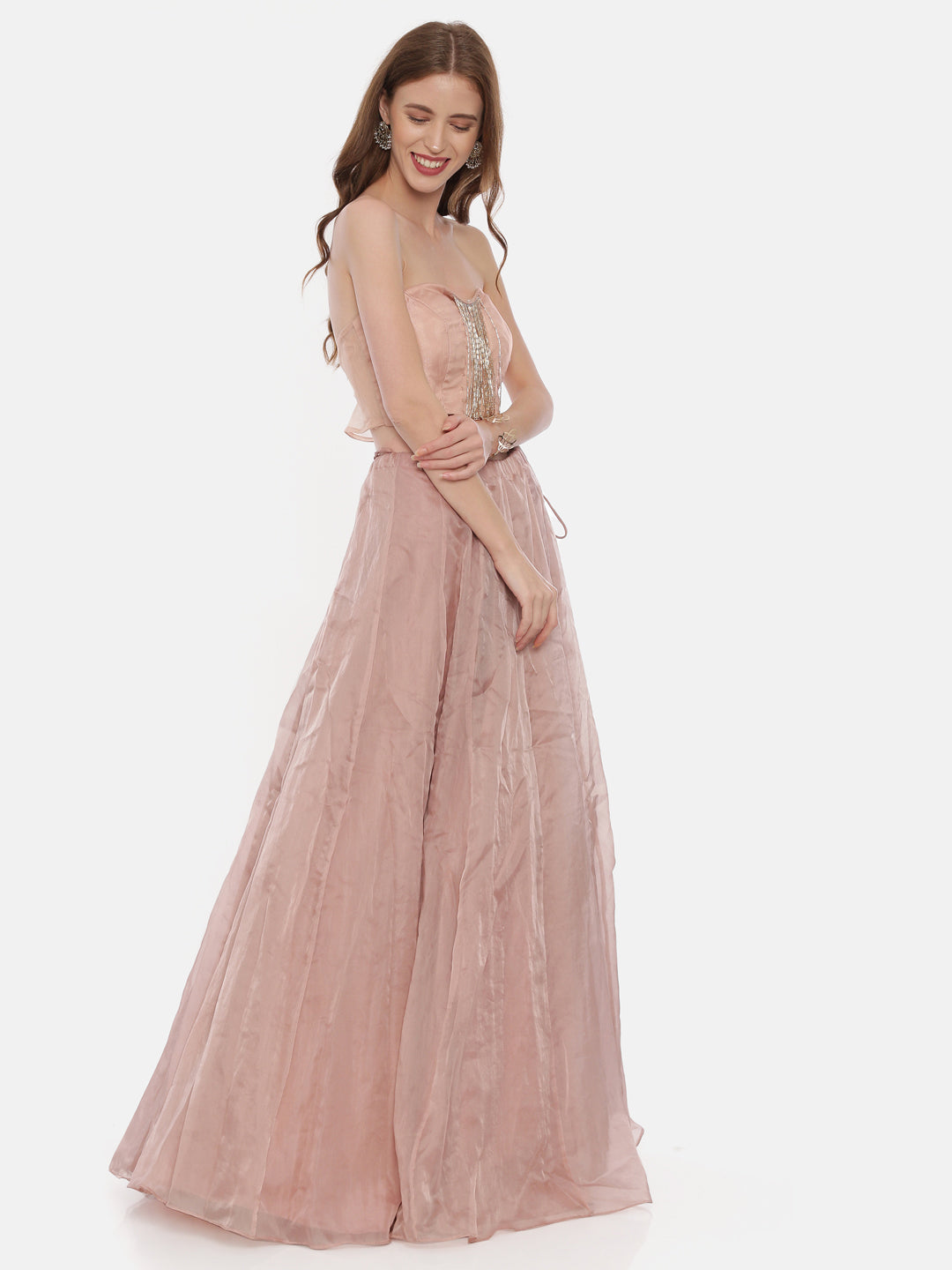 Neerus Pink net embellished lehenga set - detail view 1