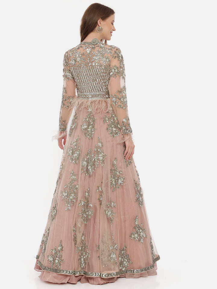 Neerus Pink net embellished lehenga set - detail view 2