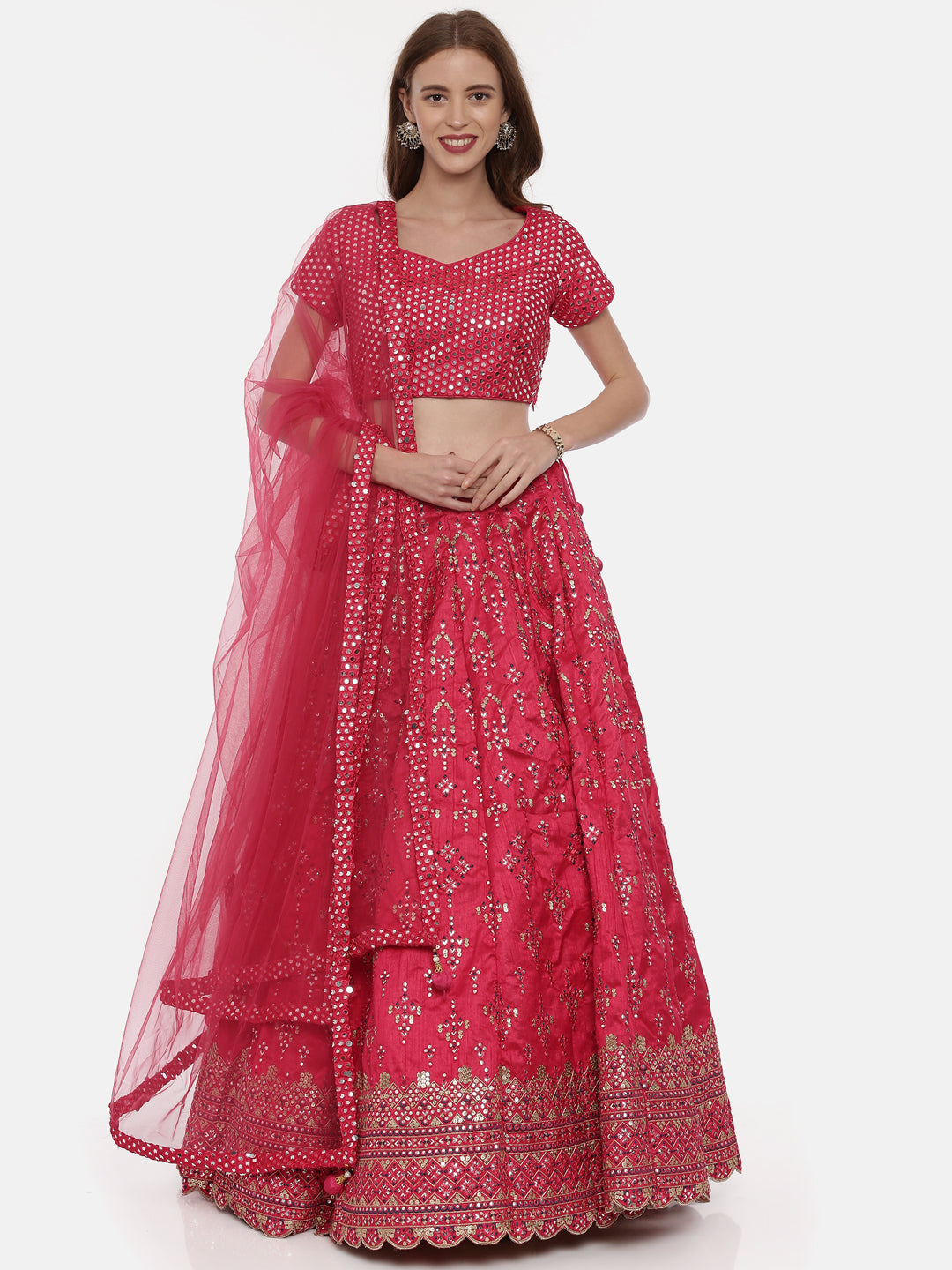 Neerus Pink net embellished lehenga set - front view