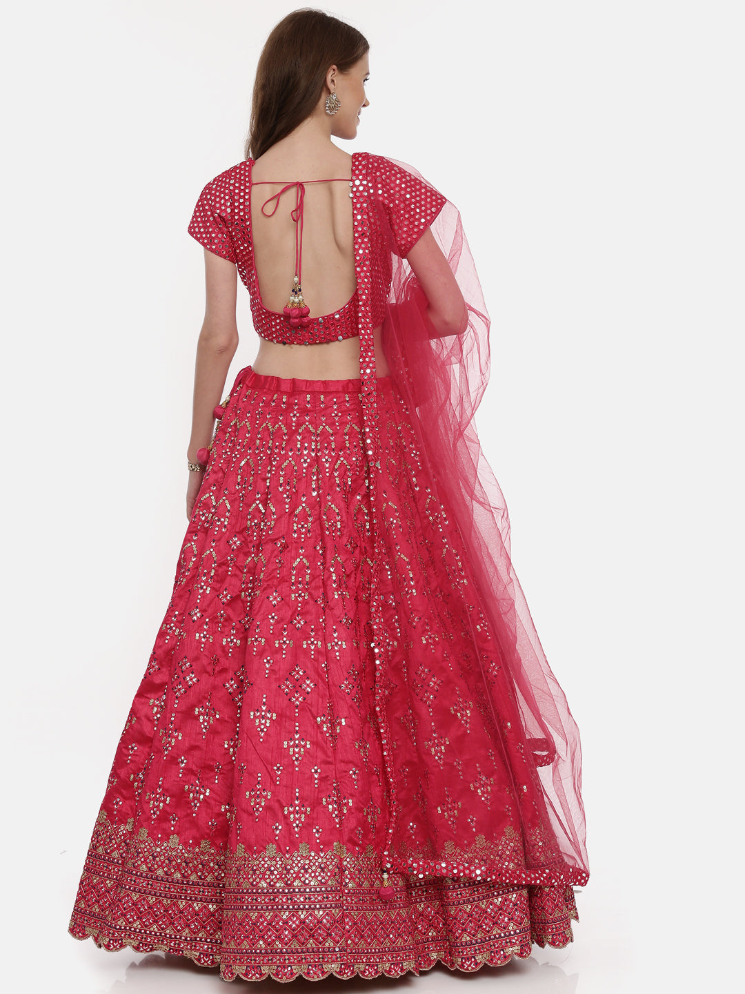 Neerus Pink net embellished lehenga set - detail view 2