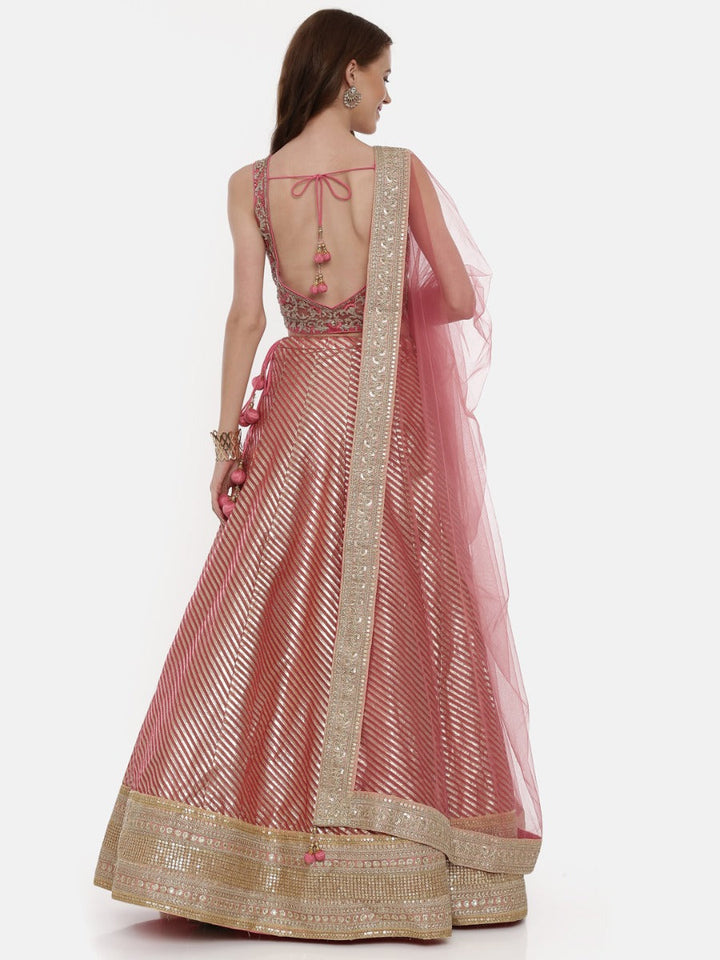Neerus Pink Chanderi woven lehenga ghagra set - detail view 1