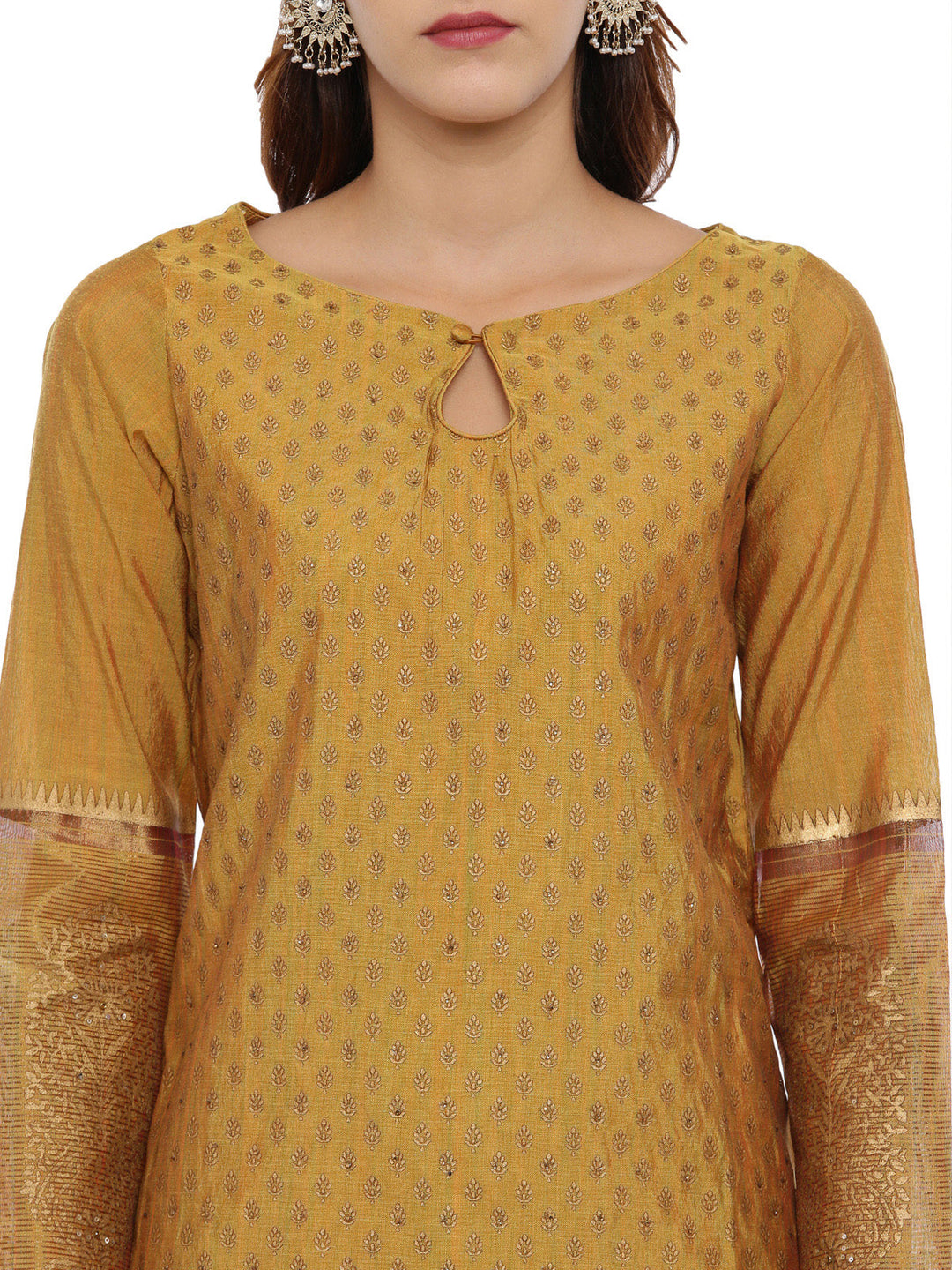 Neerus Yellow cotton printed kurta set - back view