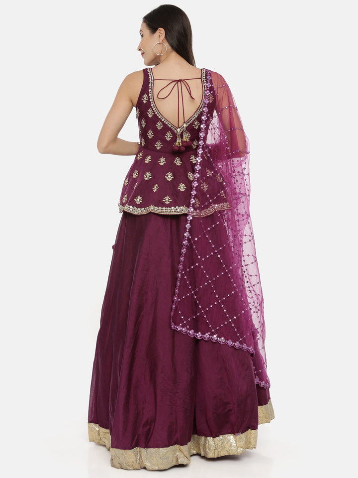 Neerus Maroon Chanderi Woven Lehenga Set - detail view 2