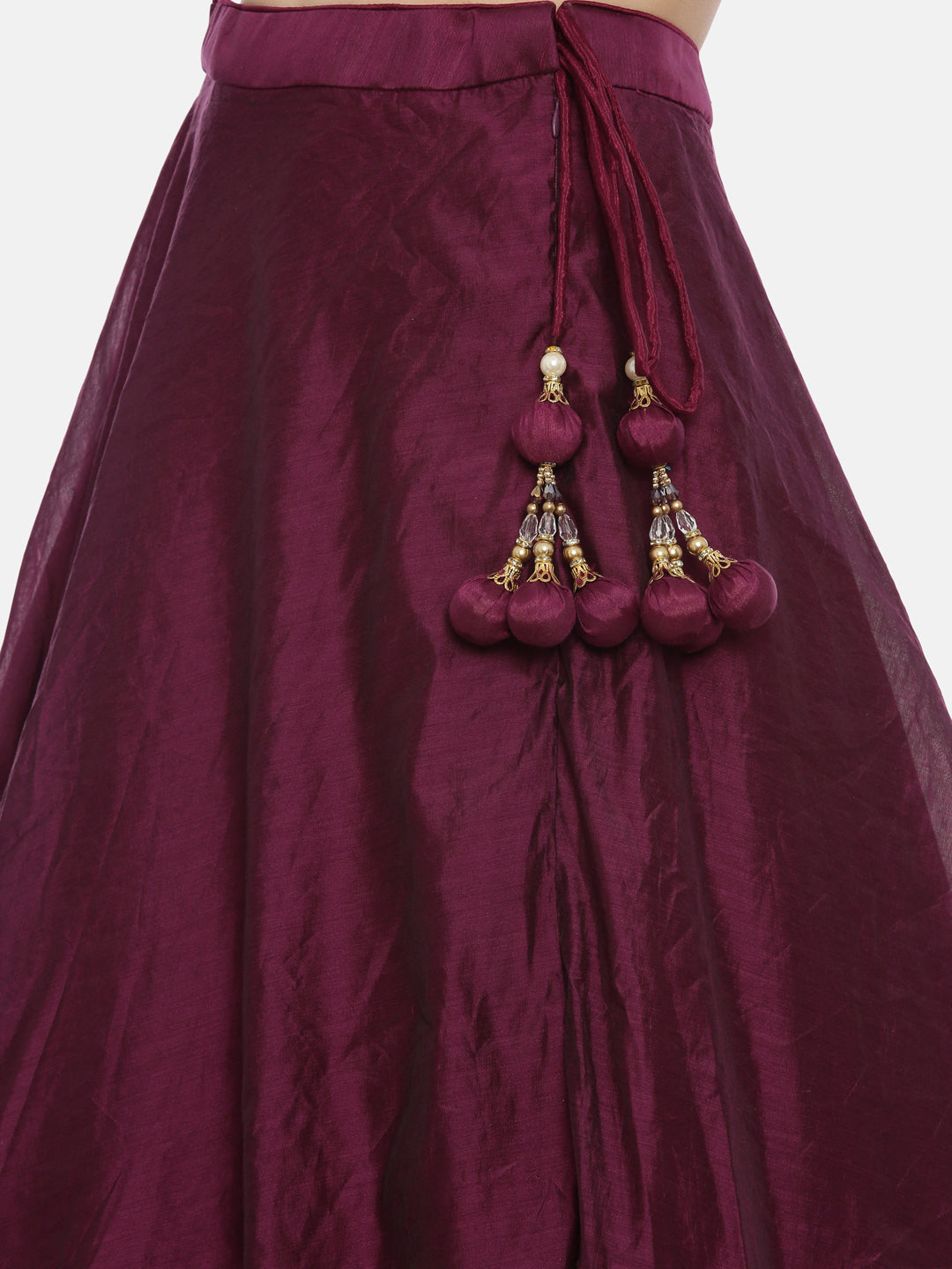 Neerus Maroon Chanderi Woven Lehenga Set - detail view 4