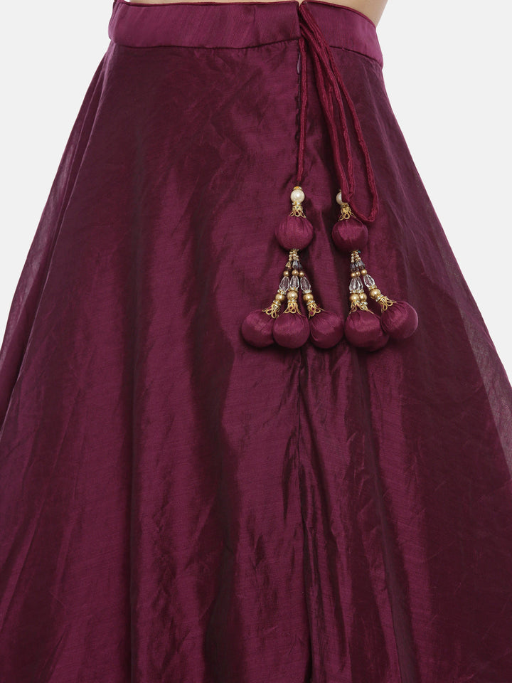Neerus Maroon Chanderi Woven Lehenga Set - detail view 4