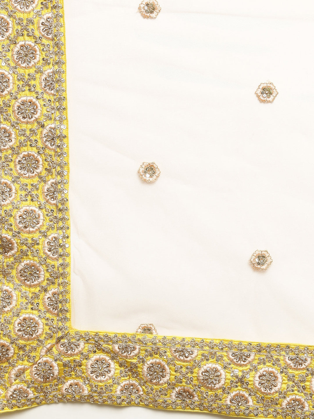 Neerus Yellow velvet embellished lehenga ghagra set - detail view 1