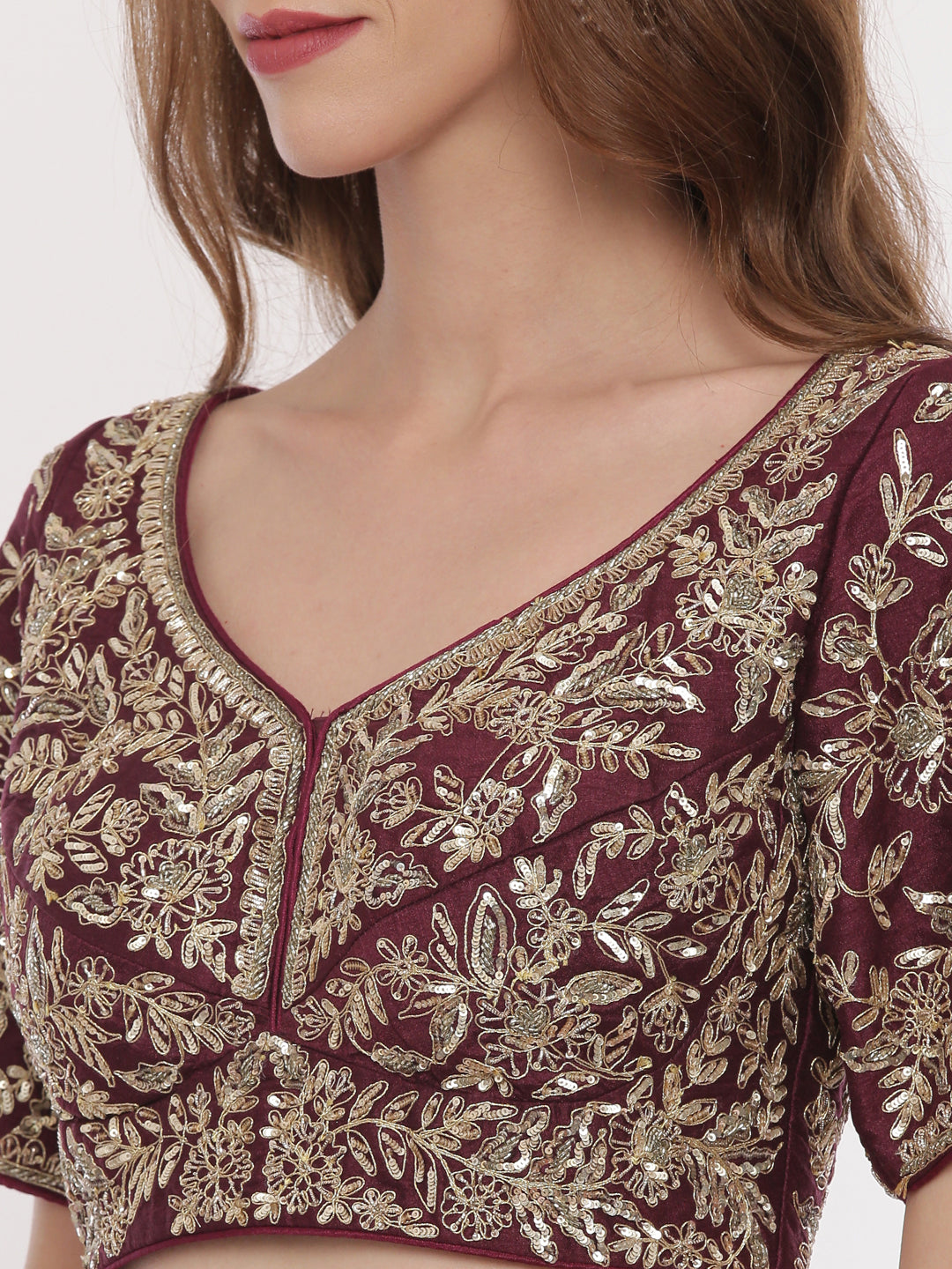 Neerus Red silk embellished lehenga set - detail view 4