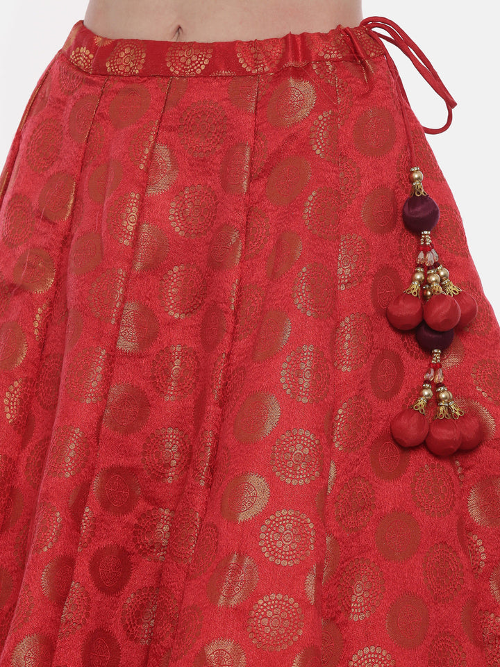 Neerus Red silk embellished lehenga set - detail view 3