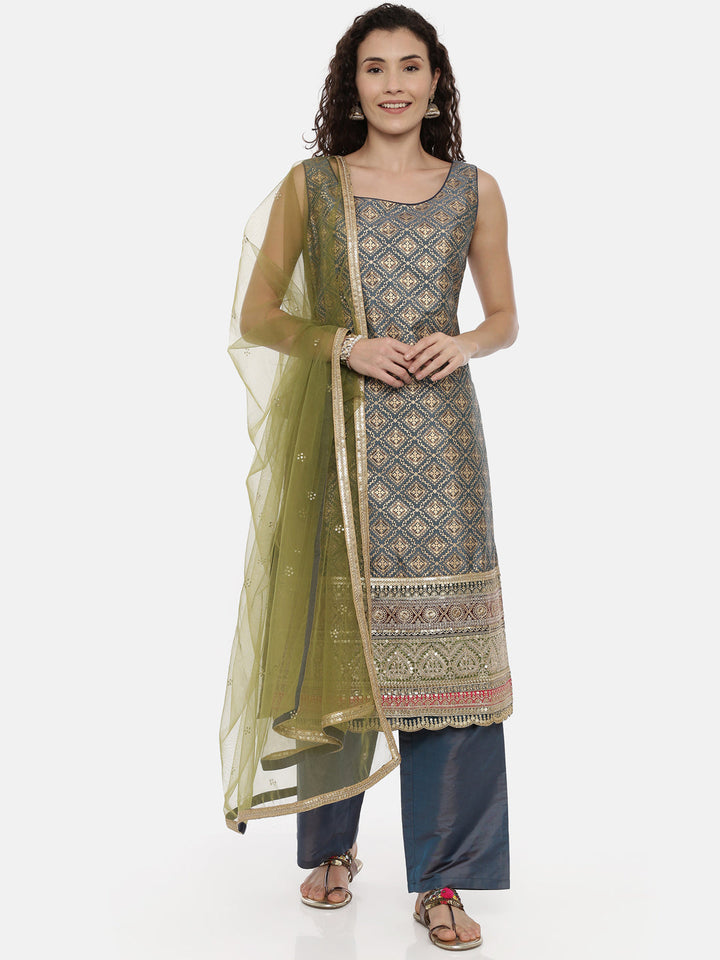 Neerus Green printed suit pant set - front view