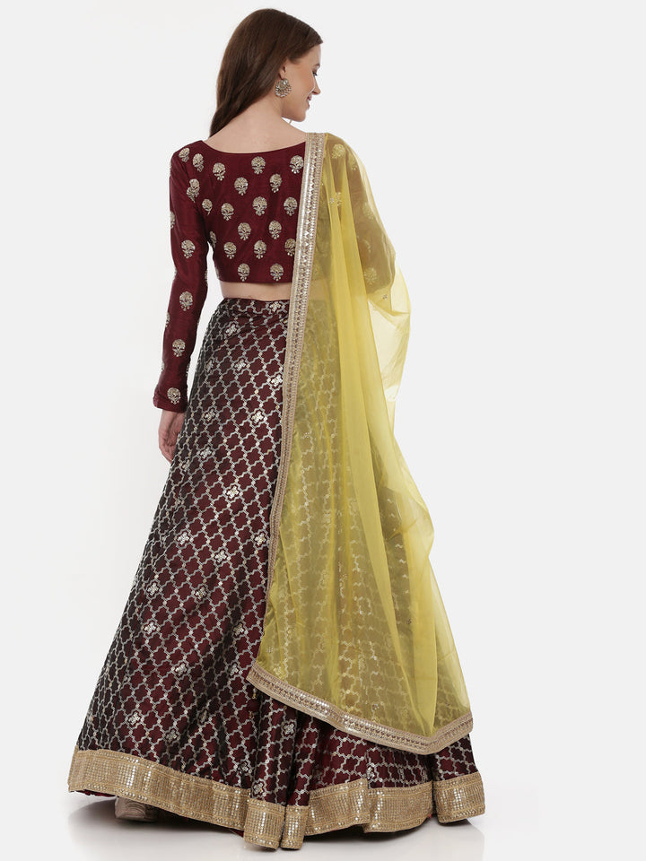 Neerus Maroon silk embellished lehenga set - detail view 3