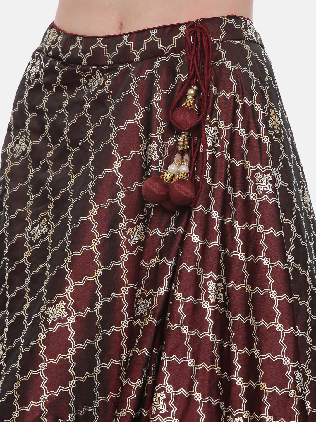 Neerus Maroon silk embellished lehenga set - detail view 5