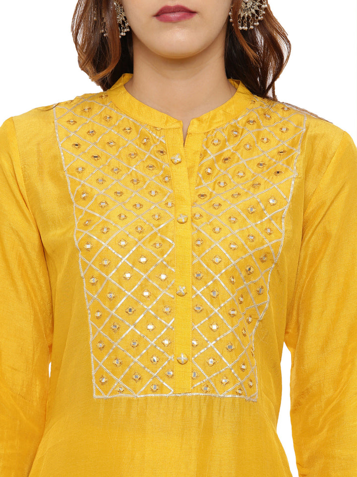 Neerus Yellow embellished kurta set with pant - back view
