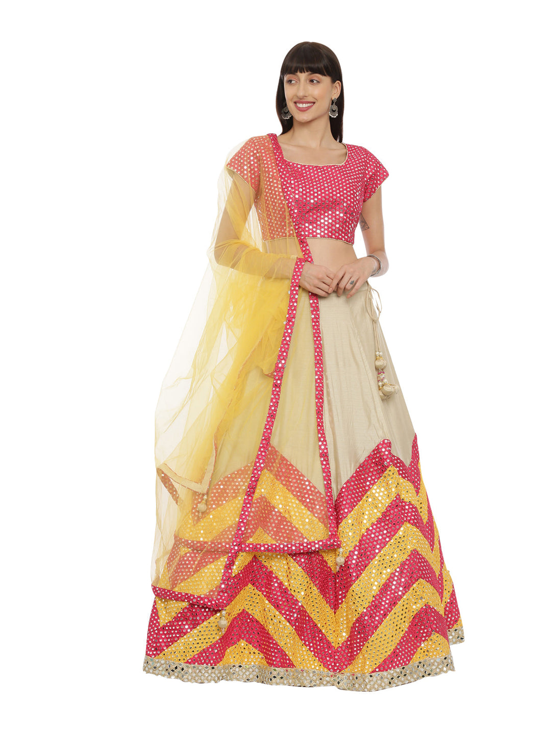 Neerus Pink georgette embellished lehenga set - front view