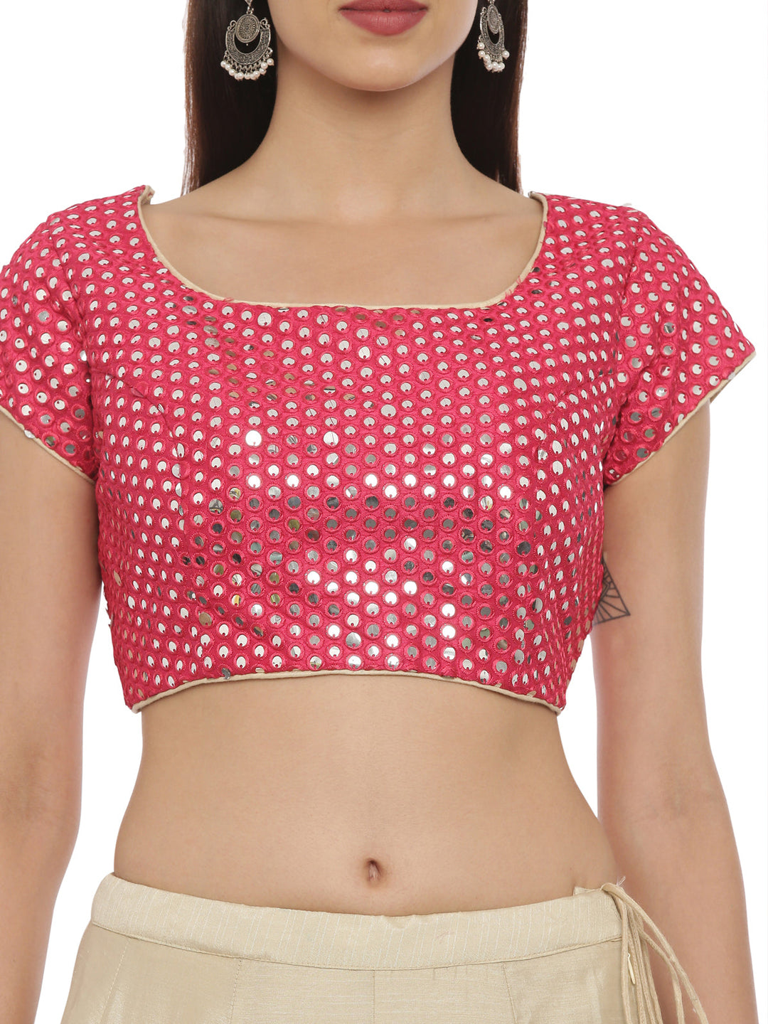 Neerus Pink georgette embellished lehenga set - side view
