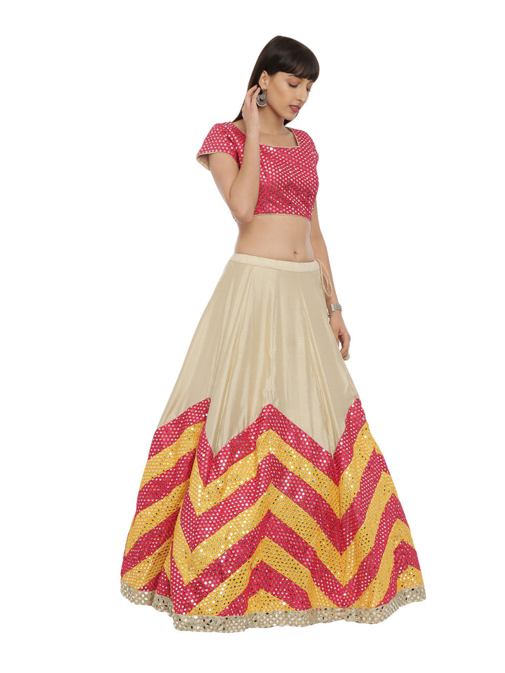 Neerus Pink georgette embellished lehenga set - detail view 1