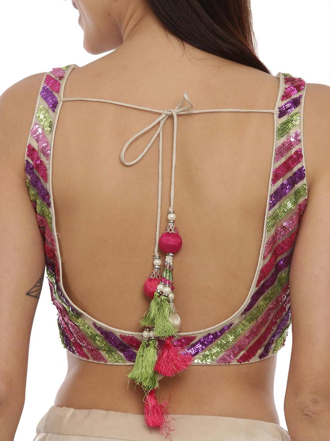 Neerus Beige embellished flared lehenga set - side view