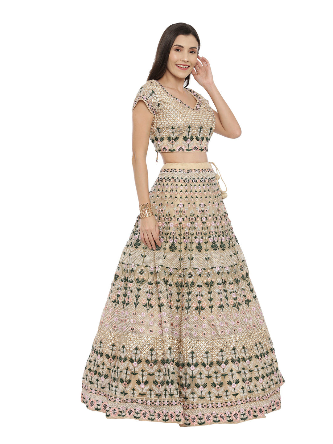 Neerus Gold net embellished lehenga set - detail view 1