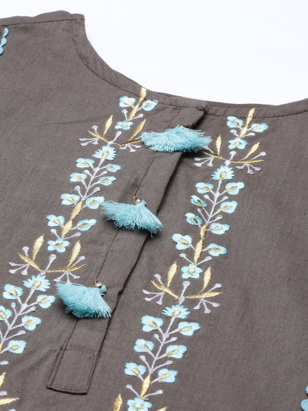 Neerus Grey cotton kurta set - back view