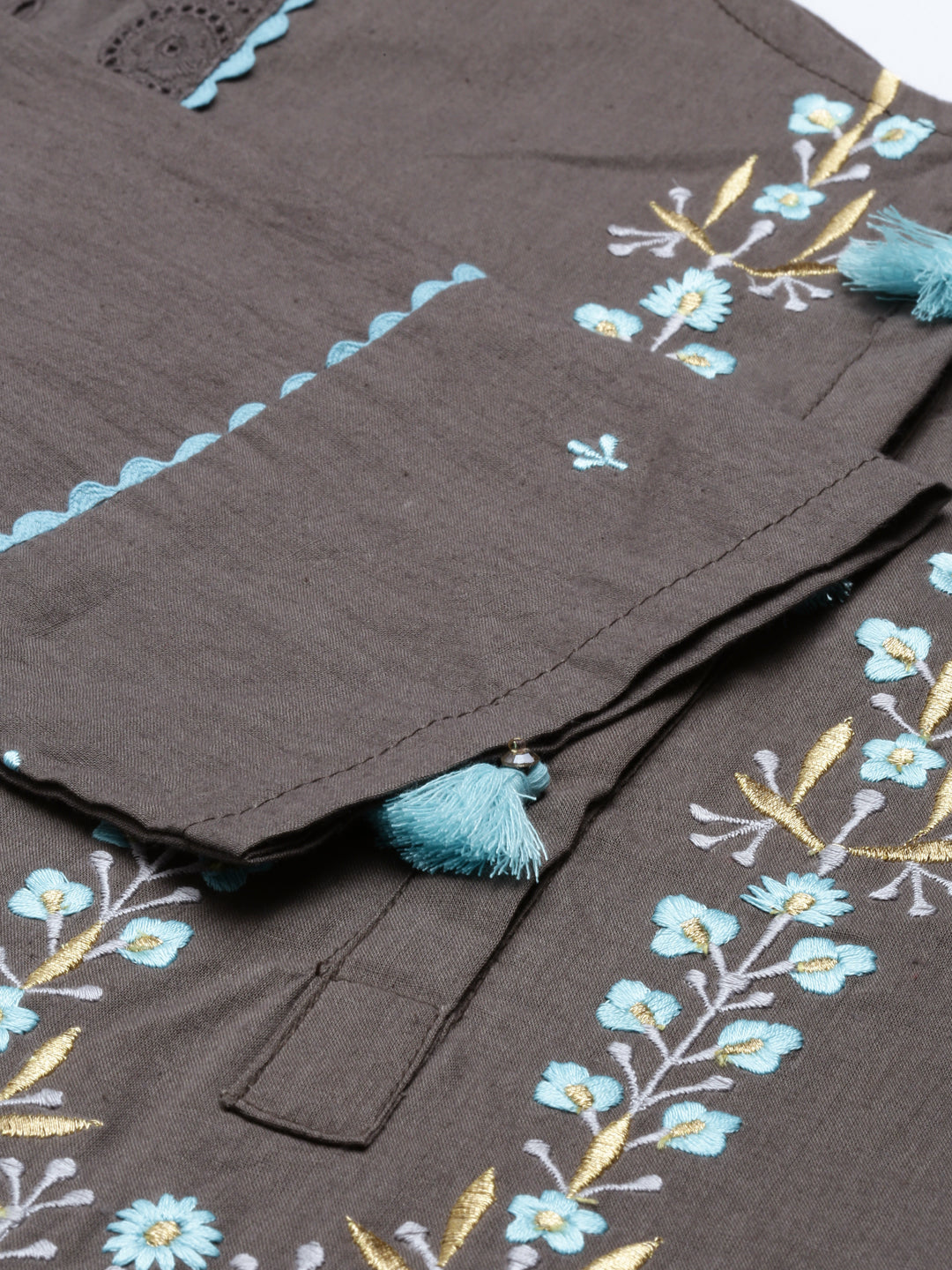 Neerus Grey cotton kurta set - side view