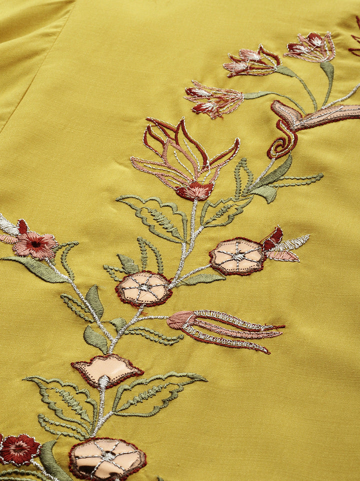 Neerus Yellow viscose rayon embroidered anarkali kurti - back view