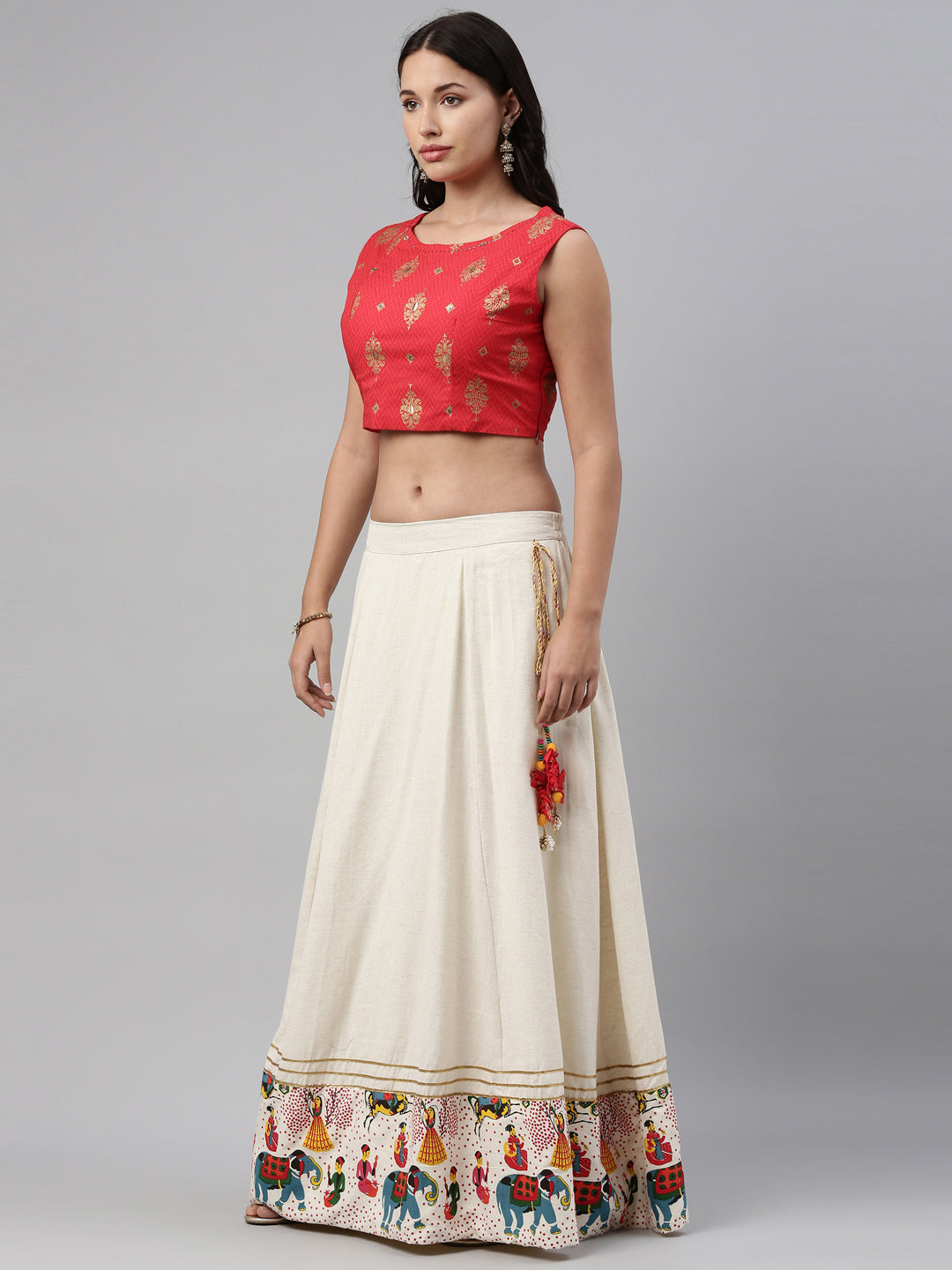 Neerus White rayon solid kurti crop top - back view