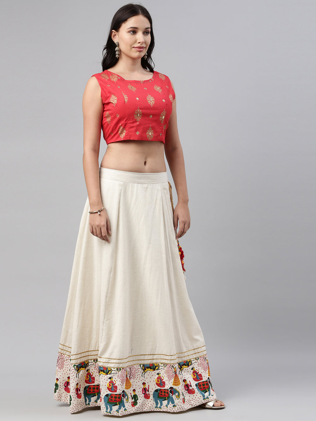 Neerus White rayon solid kurti crop top - side view
