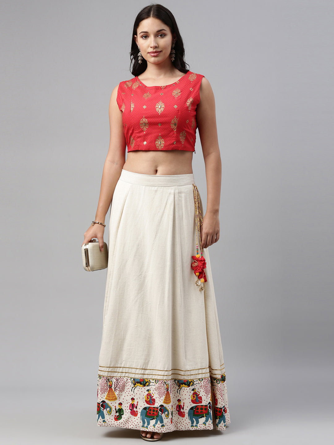 Neerus White rayon solid kurti crop top - front view