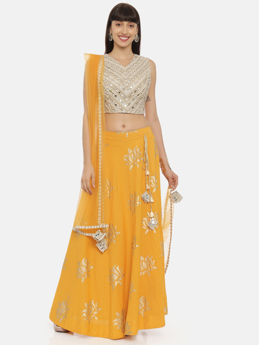 Neerus Beige embellished flared lehenga set - front view